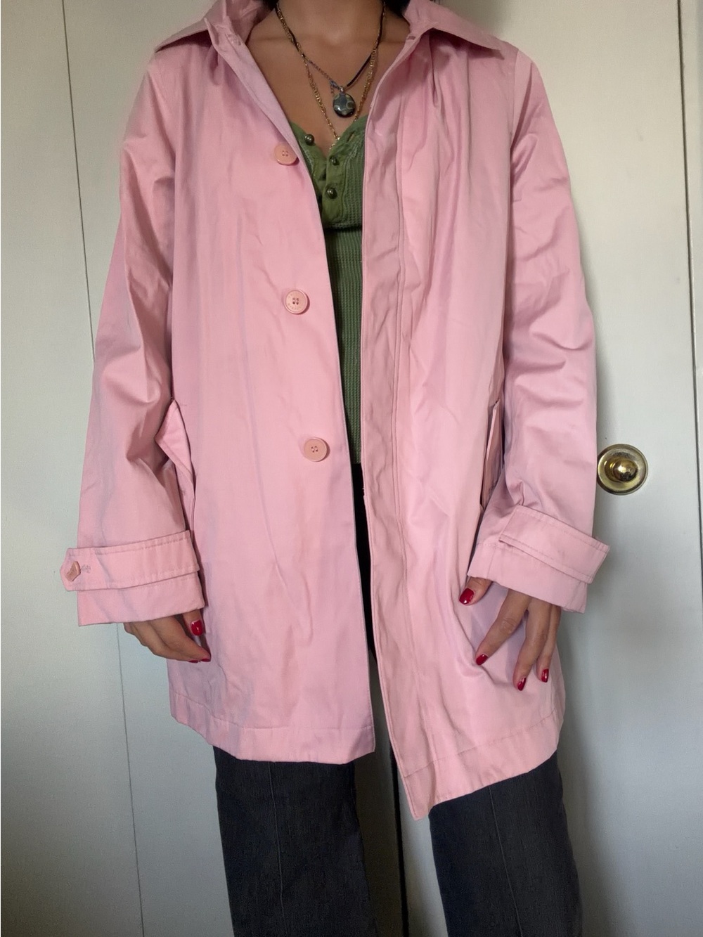Esprit Pastel Pink Single-Breasted Trench Coat
